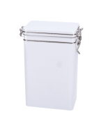Caja Metálica Rectangular Alta 500gr Blanca con Tapa de Bisagra Cierre Clip Hermético