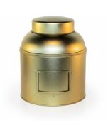 Bote Metálico Redondo XL Dorado con Tapa de Cúpula y Etiqueta Frontal portada