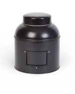 Bote Metálico Redondo XXL Negro con Tapa en Forma de Cúpula y Etiqueta Frontal portada