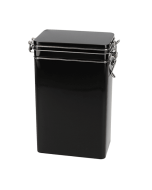 Caja Metálica Rectangular Alta 500gr Negra con Tapa de Bisagra Cierre Clip Hermético